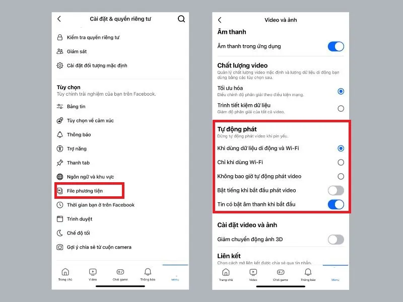 Cách bật video tự động phát trên Facebook iPhone (iOS)